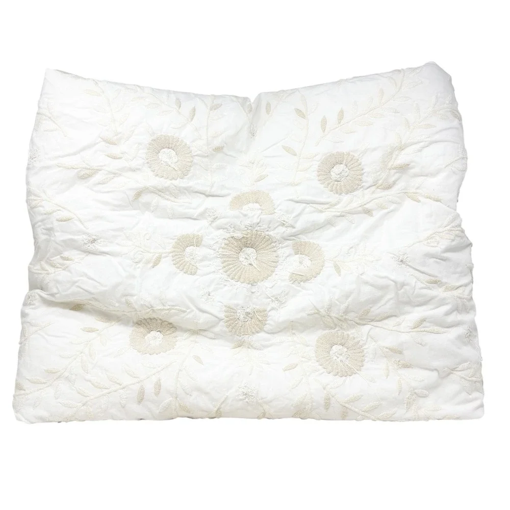 Pottery Barn Queen Duvet Set Embroidered Floral Ruffle 2 Euro Pillow Shams